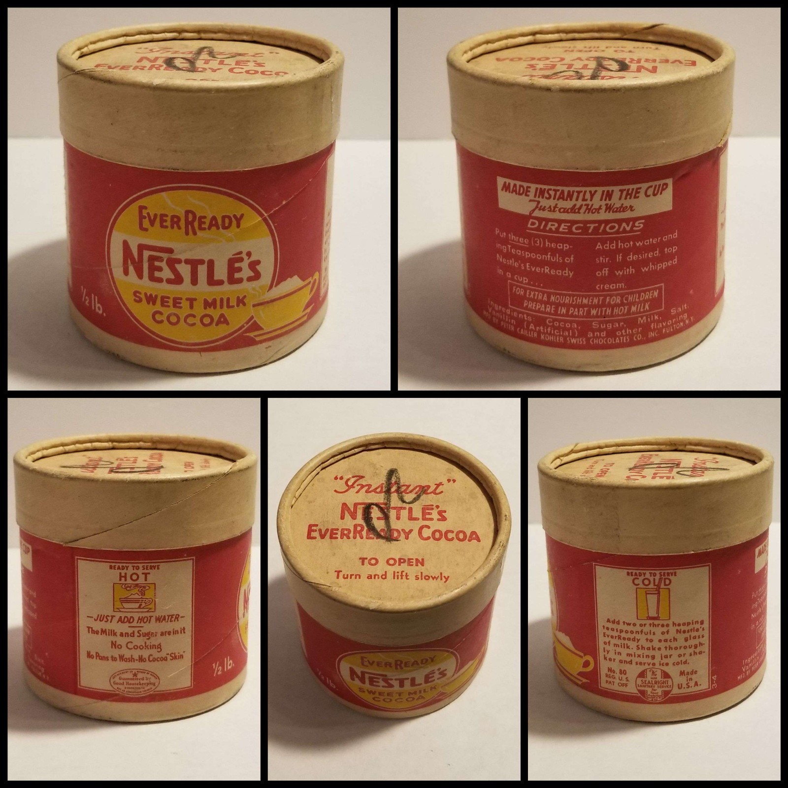 1917 Patent Antique Nestlé’s EverReady Cocoa Cardboard Container, 1920s–30s, HTF