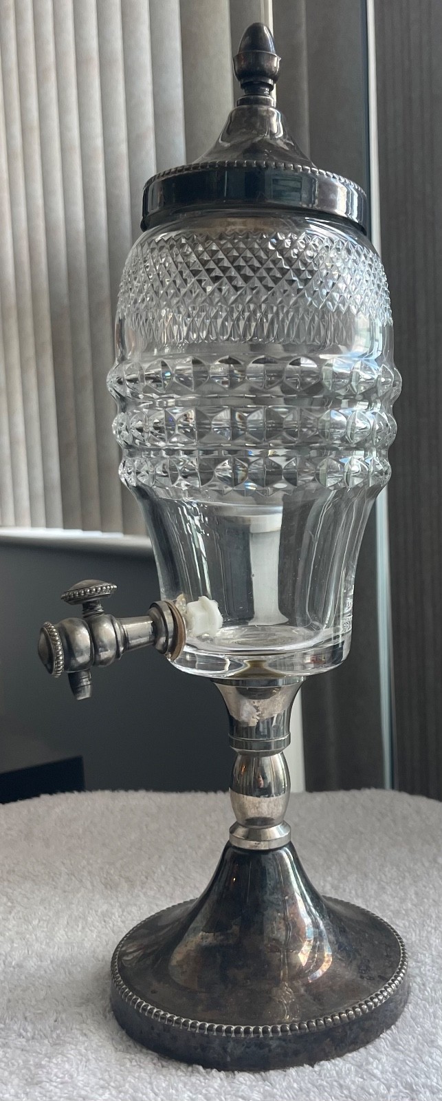Vintage French Style Cut Glass Absinthe Fountain Single Spout Barware Display