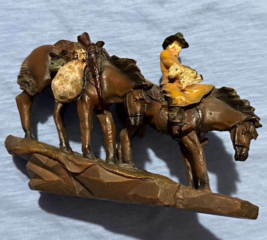 Western Americana Cowboy on Horseback with Pack Horse Figurine Statue