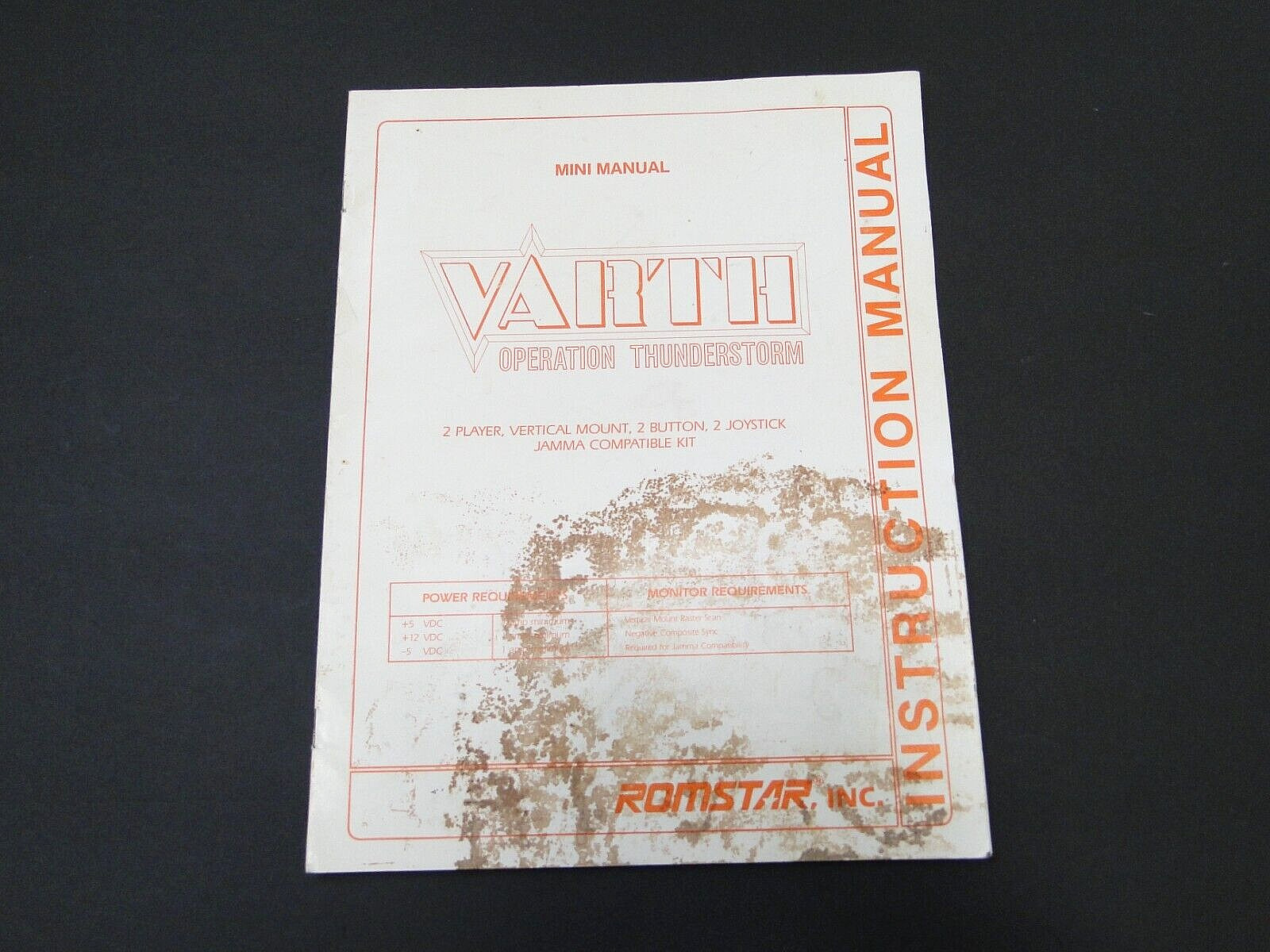 Vintage Romstar - Varth: Operation Thunderstorm Arcade Mini Instruction Manual Vintage Romstar - Varth: Operation Thunderstorm Arcade Mini Instruction Manual