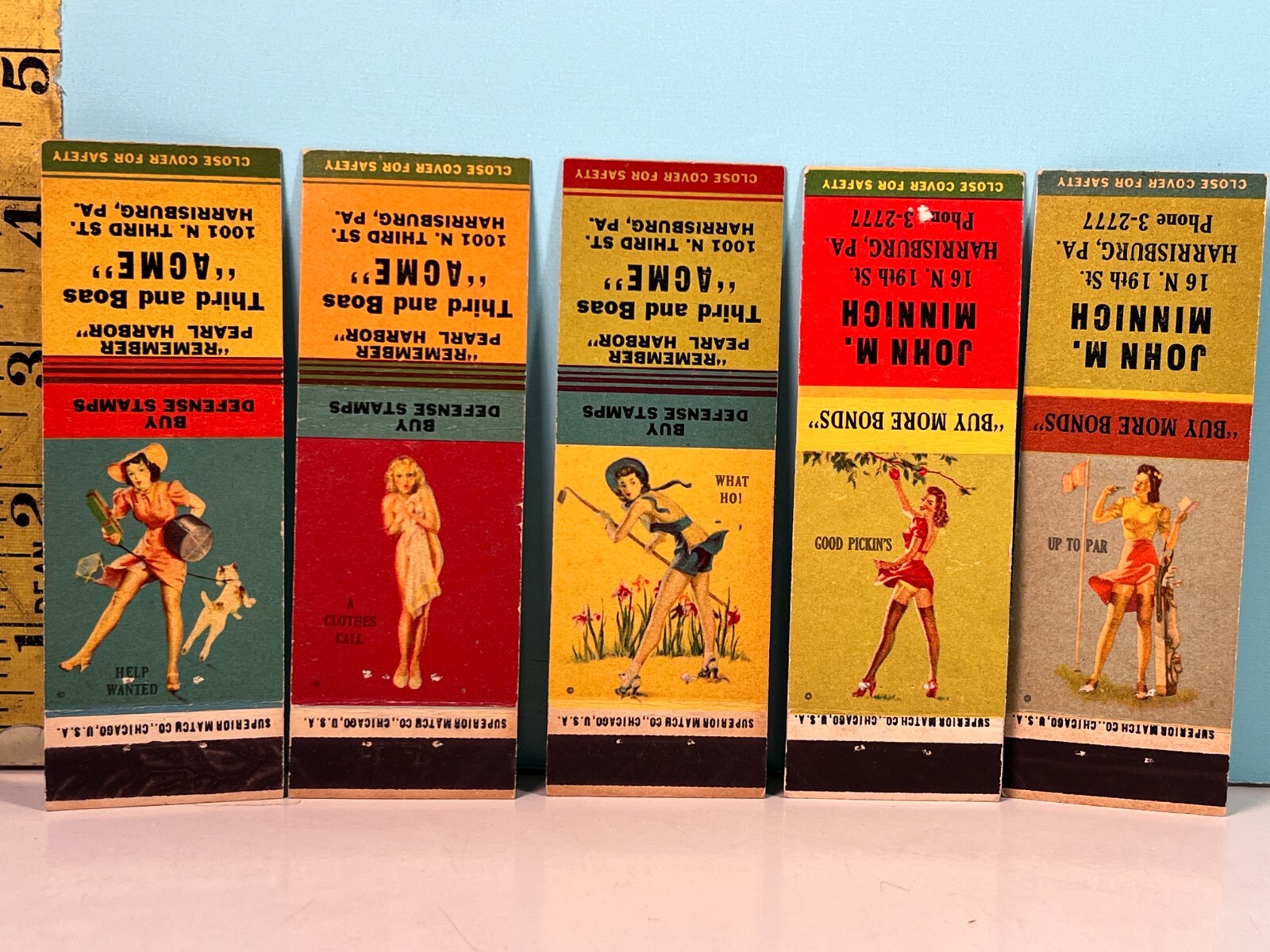1941 Pinup Matchbook Lot of 5: Wartime Earl Moran, Gil Elvgren🔥 MBPUG-2