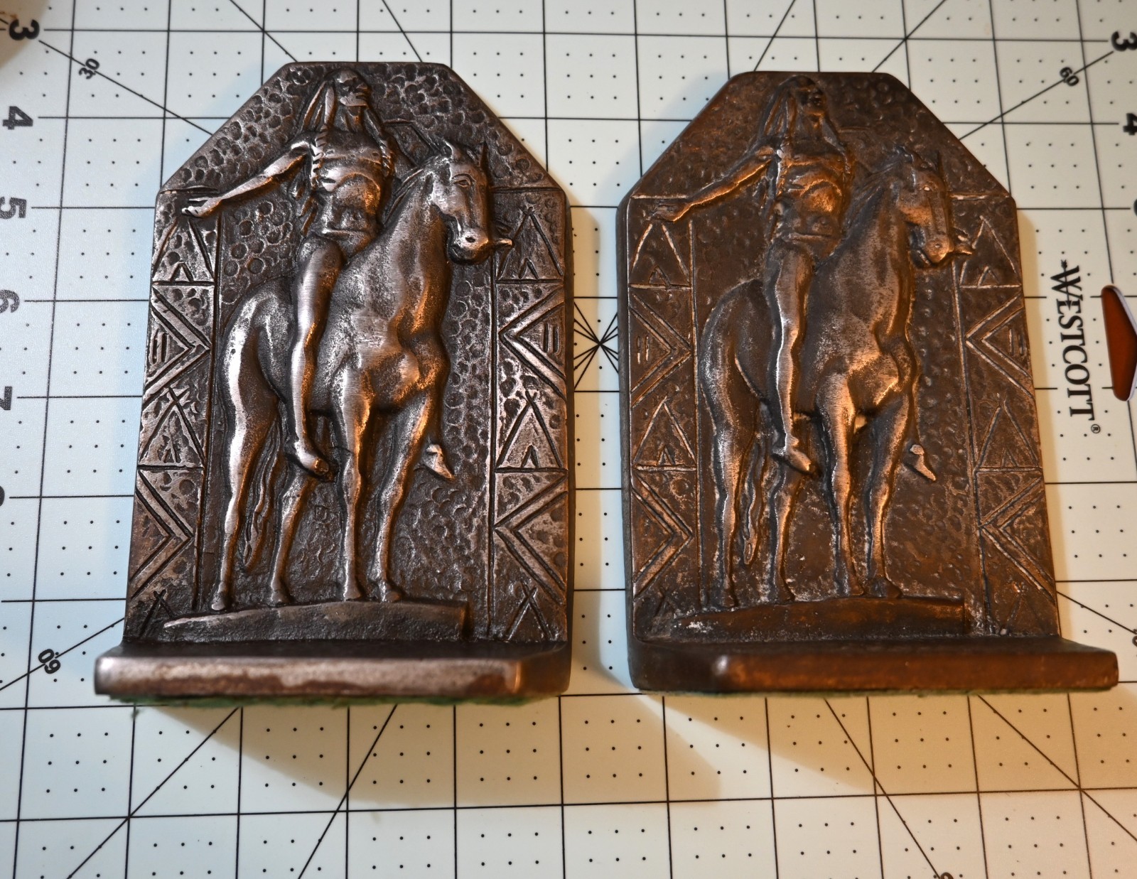 Vintage 1920’s Art Deco Native American “Sun Worship” Cast Iron Bookends