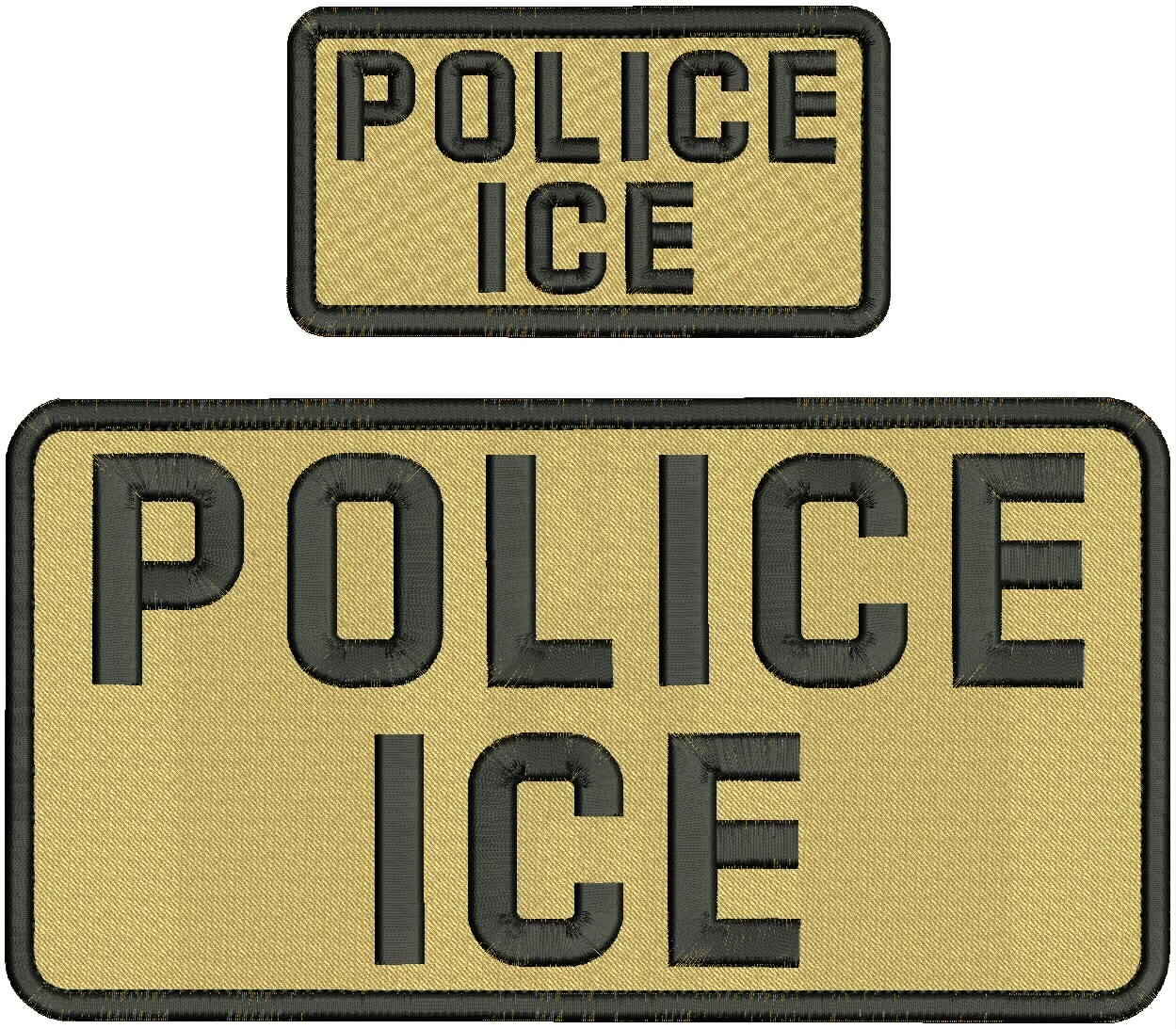 POLICE I C E Embroidery patches 5x10 and 2.5X5 hook on back BLACK/TAN