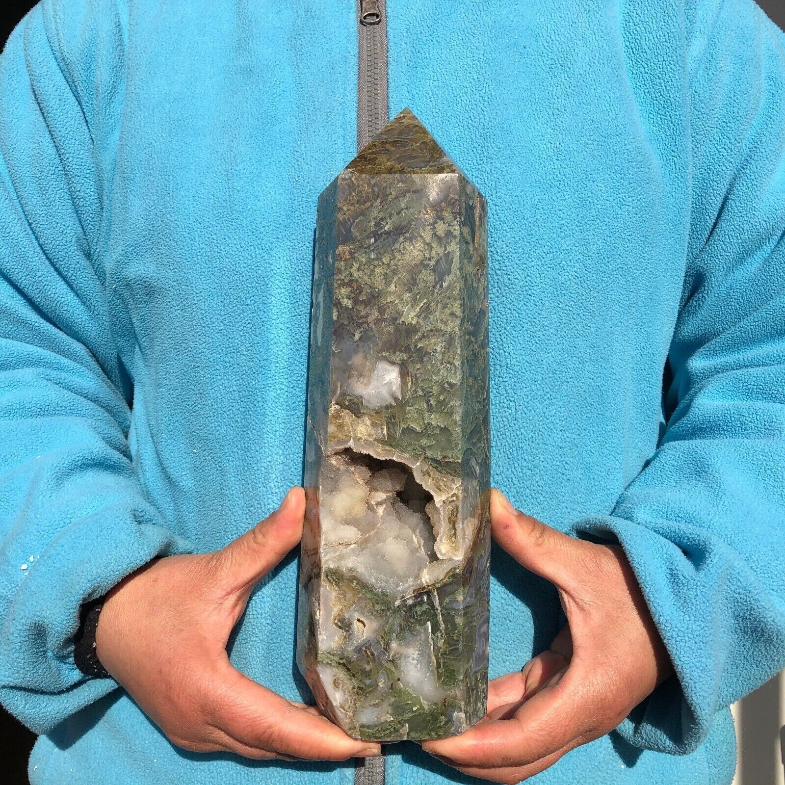 5.4 LB Natural 10.5 Inch Aquatic Agate Quartz Obelisk Crystal Point Wand Reiki 5.4 LB Natural 10.5 Inch Aquatic Agate Quartz Obelisk Crystal Point Wand Reiki