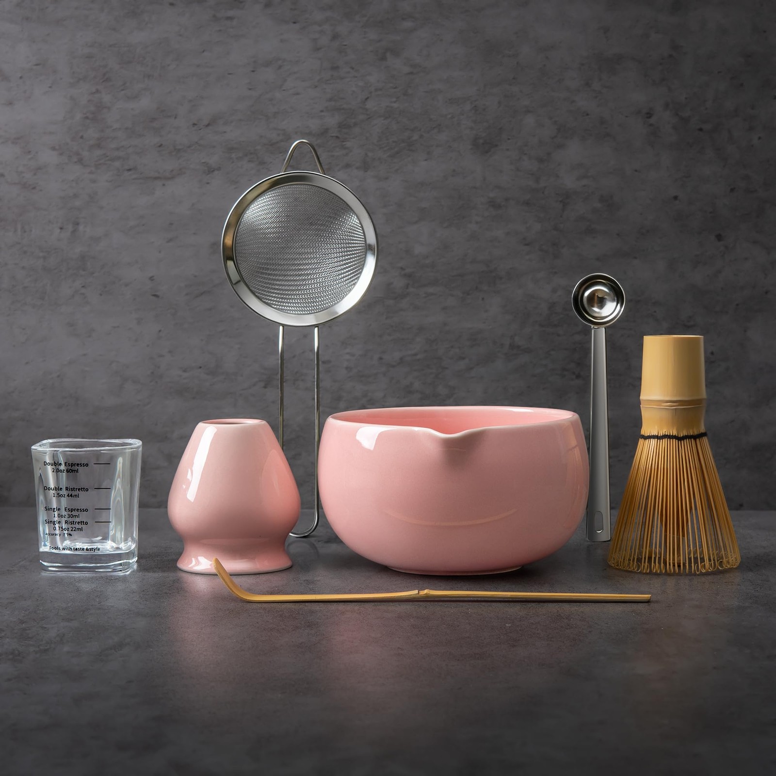 YIBO Matcha Whisk Set Pink, Handcrafted Bamboo Chasen & Ceramic Large, Pink