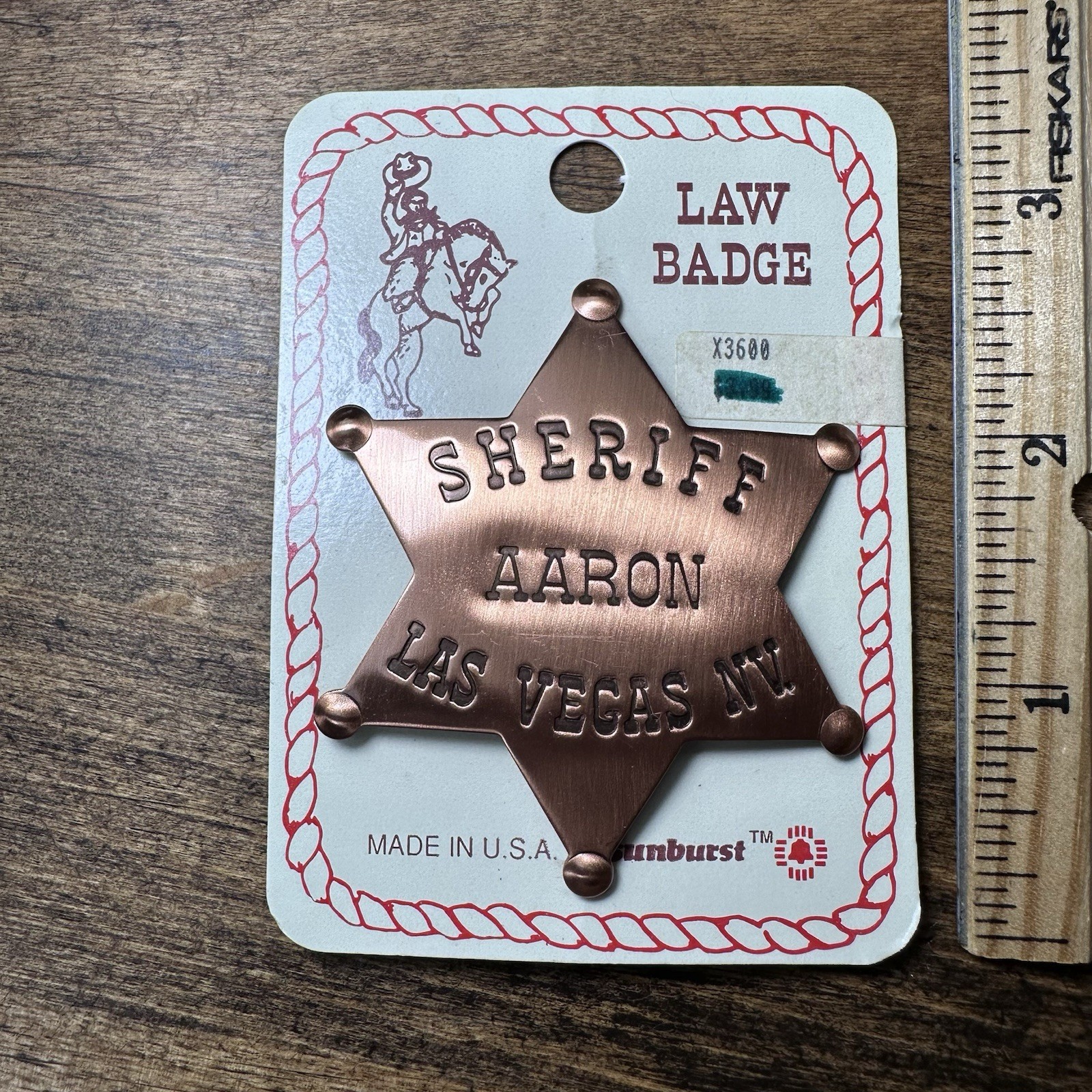 VTG Sunburst Copper Law Badge Sheriff Aaron Las Vegas NV Souvenir New NOS