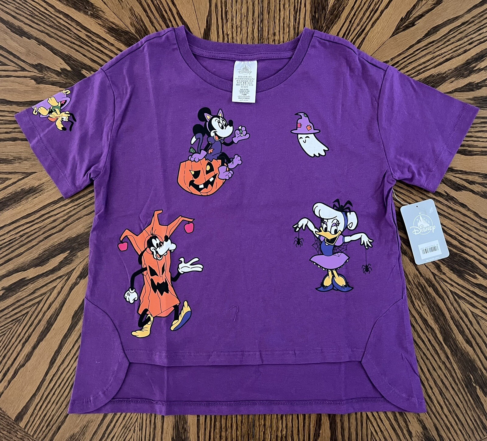 Disney Halloween T-Shirt MINNIE Goofy PLUTO Daisy Youth Size L Purple NWT