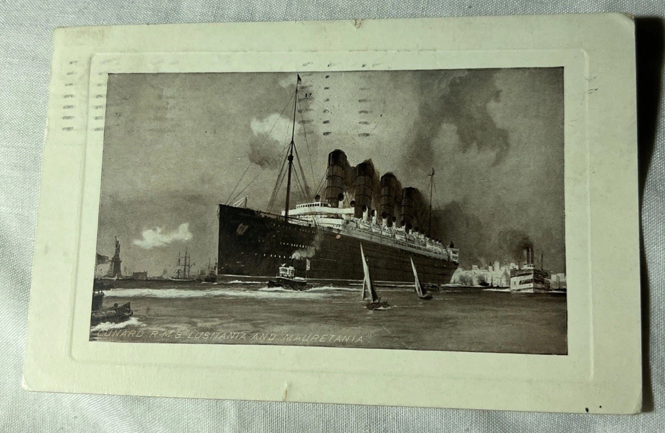 1909 Sept 2 Cunard RMS Mauretania Postcard Passenger Sent Historic Record Voyage