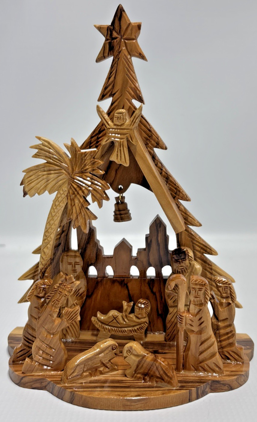 Vintage Hand Carved Olive Wood Nativity Scene Made In Bethlehem, Israel Vintage Hand Carved Olive Wood Nativity Scene Made In Bethlehem, Israel