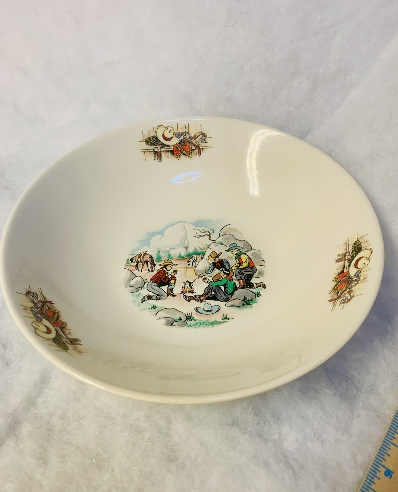 Vintage Homer Laughlin Rhythm Western Ranch Campfire Cowboy Serving Bowl Rare Vintage Homer Laughlin Rhythm Western Ranch Campfire Cowboy Serving Bowl Rare