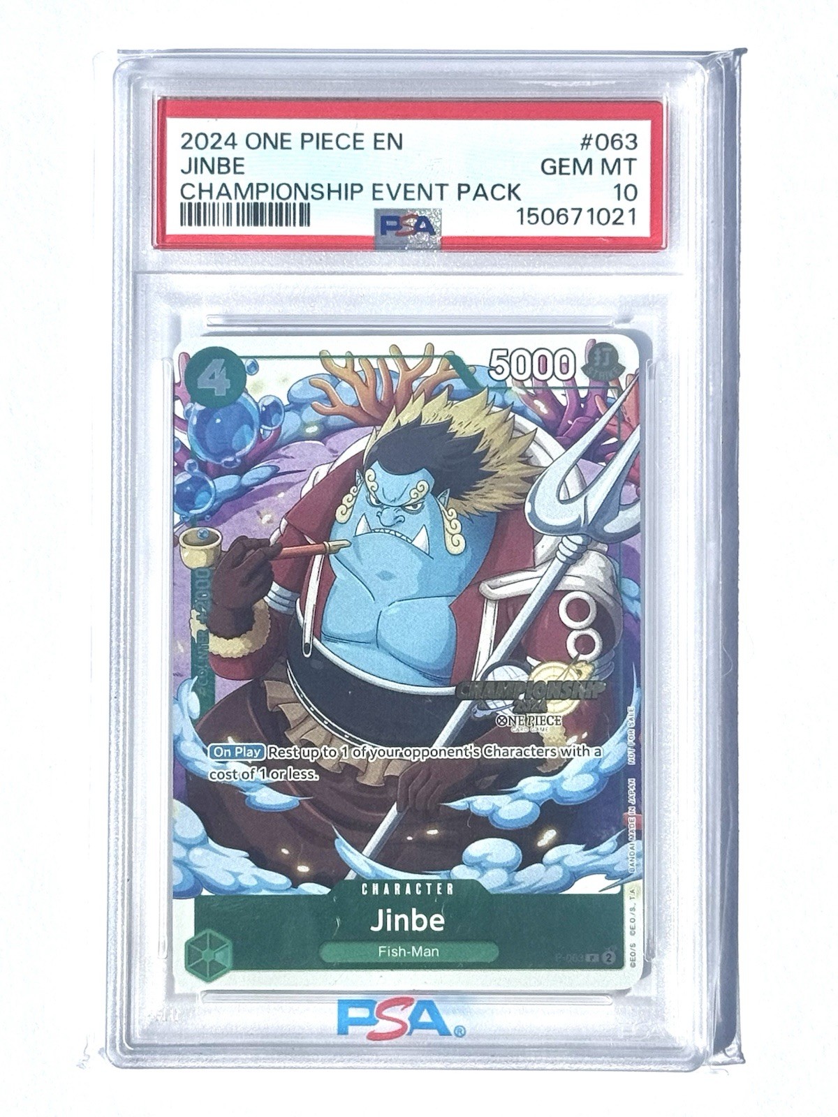 PSA 10 GemMint Jinbe • P-063 Championship Stamp Event Pack Promo Foil One Piece