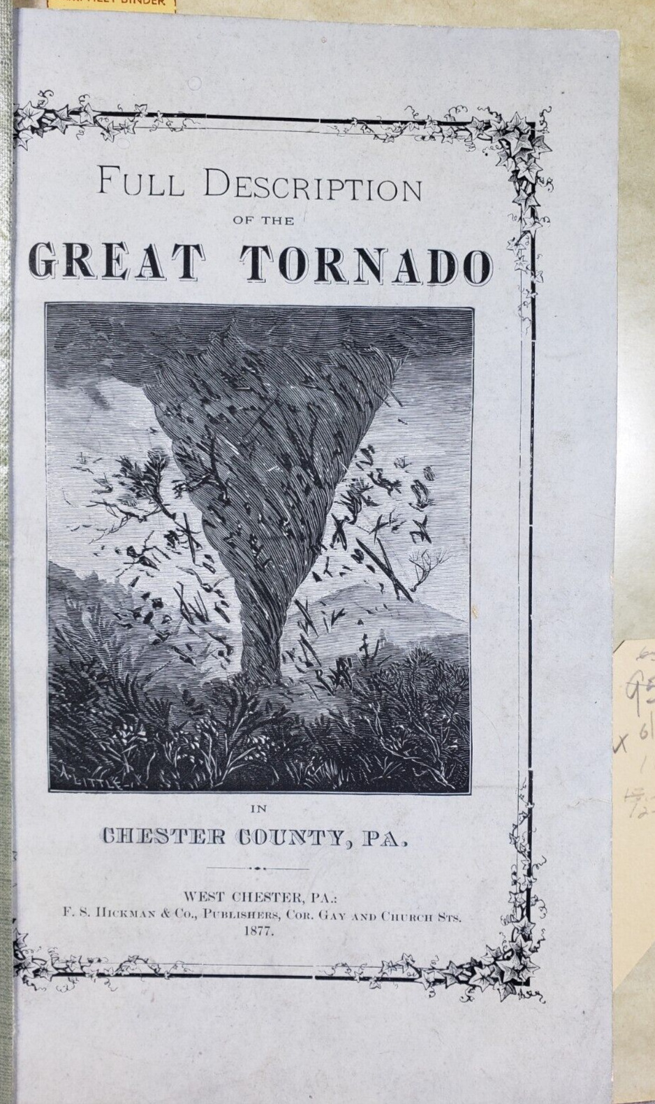 1877 Full Description of the Great Tornado in Chester County, PA Paperback Book