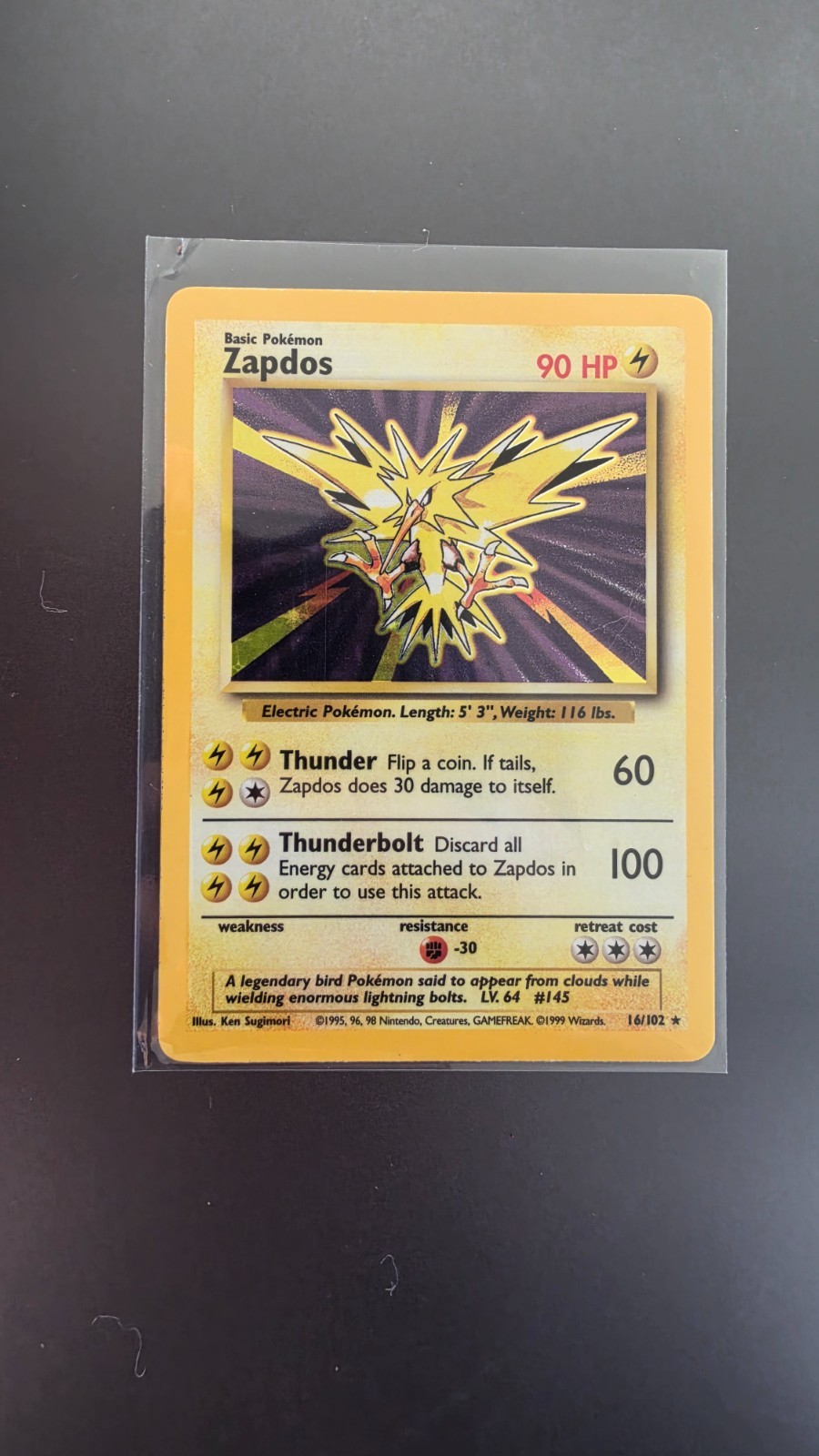 Zapdos Holo Base Set 16/102 1999 Wizards Excellent Condition