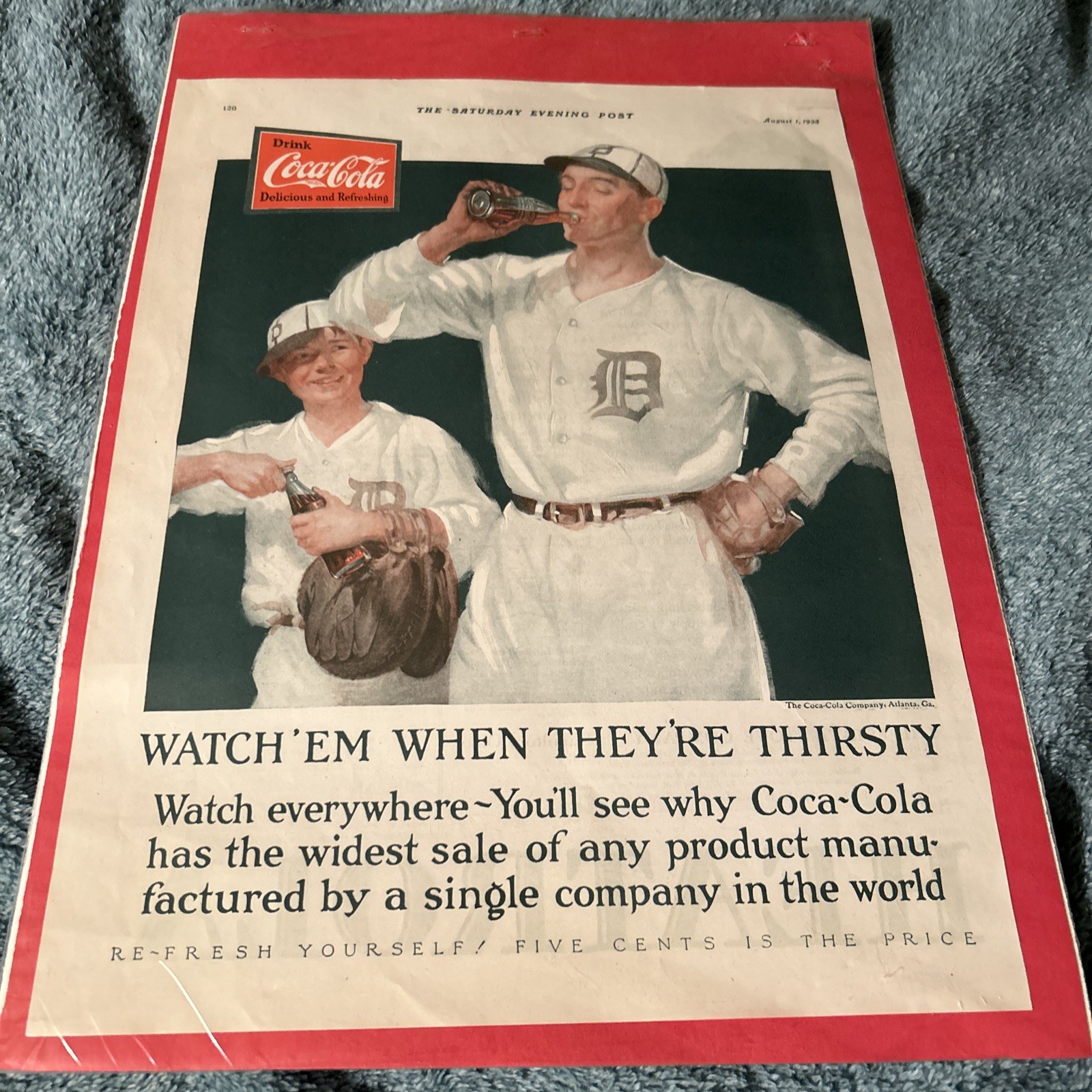 1925 Sat Evening Post DET Tigers Ty Cobb Coca Cola Advertisement Cutout Vintage