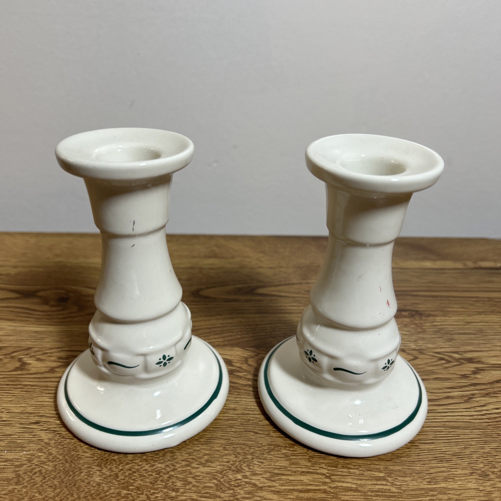 LONGABERGER POTTERY Pr. Candlesticks Vintage Woven Traditions Tapers