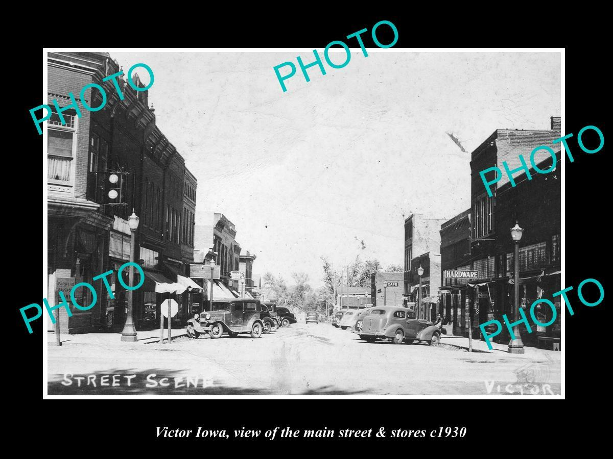 OLD 8x6 HISTORIC PHOTO OF VICTOR IOWA THE MAIN STREET & STORES c1930