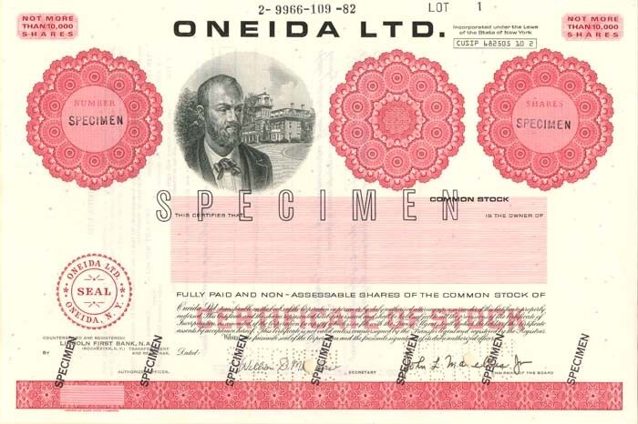 Oneida Ltd. - Stock Certificate - Specimen Stocks & Bonds