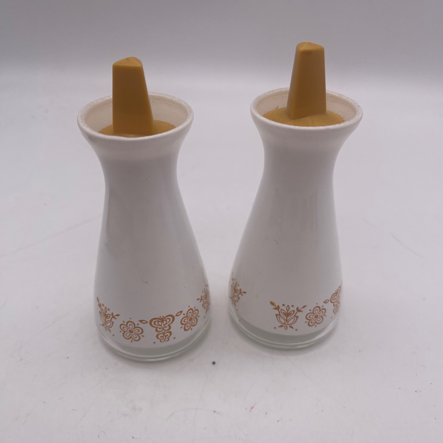 Pyrex Vintage 1970s Pyrex Butterfly Gold Salt & Pepper Shakers, Glass B5