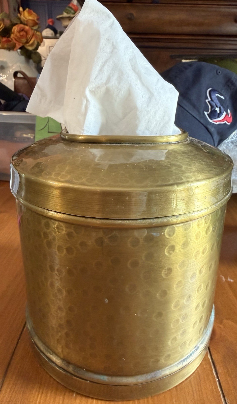 Vtg Hammered Brass LiddedCanister Gold Finish Mid-Century Italian Decor(Stamped)