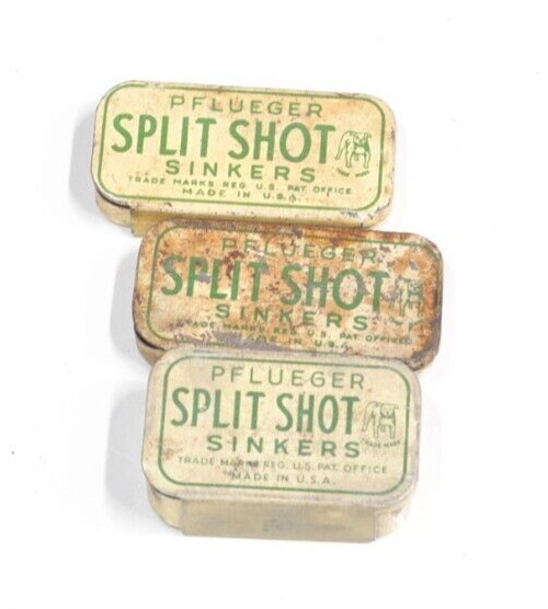 3 Vintage Pflueger Fishing Split Shot Sinker Advertising Tins
