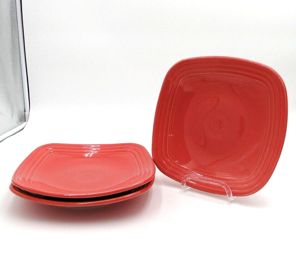 3 Homer Laughlin Fiesta Fiestaware Flamingo Square Luncheon Plates 9 1/4\