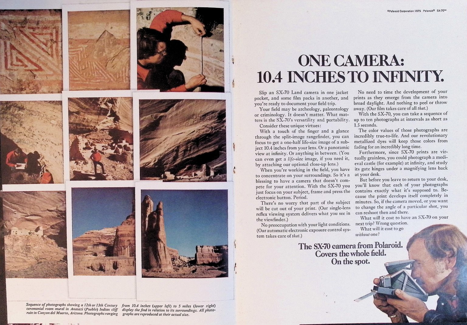 1974 Polaroid SX-70 Camera Anasazi Ruins Archeology Vintage 2pg Print Ad 1974 Polaroid SX-70 Camera Anasazi Ruins Archeology Vintage 2pg Print Ad