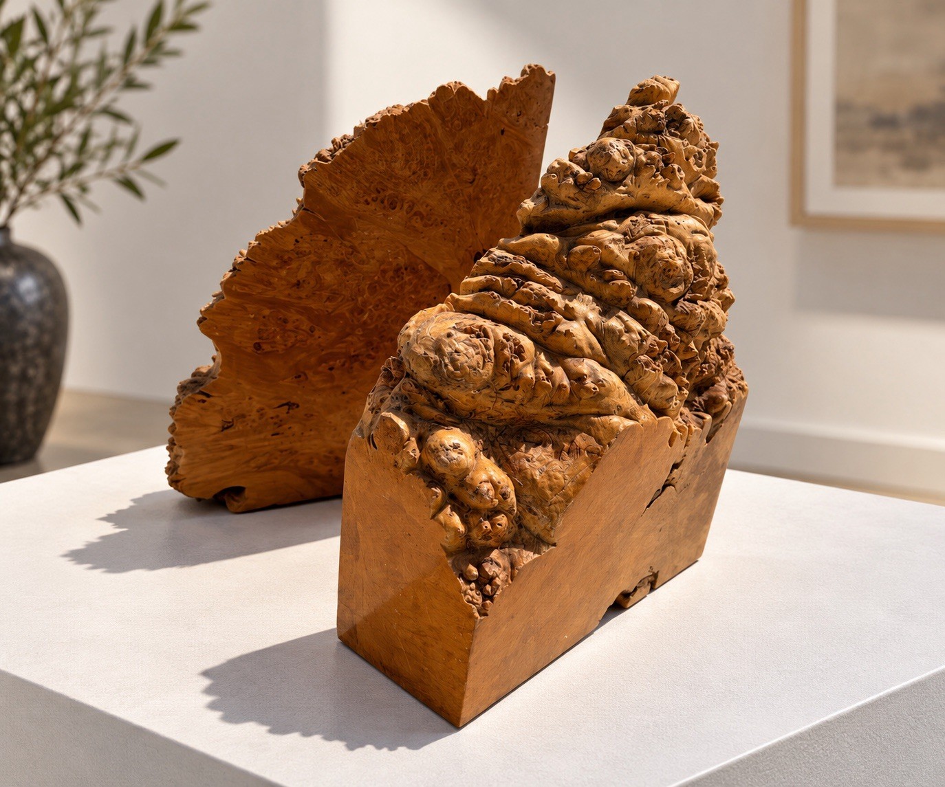 Vintage Elkan Style Burl Wood Sliding Bookends Live Edge Organic Desktop Rack