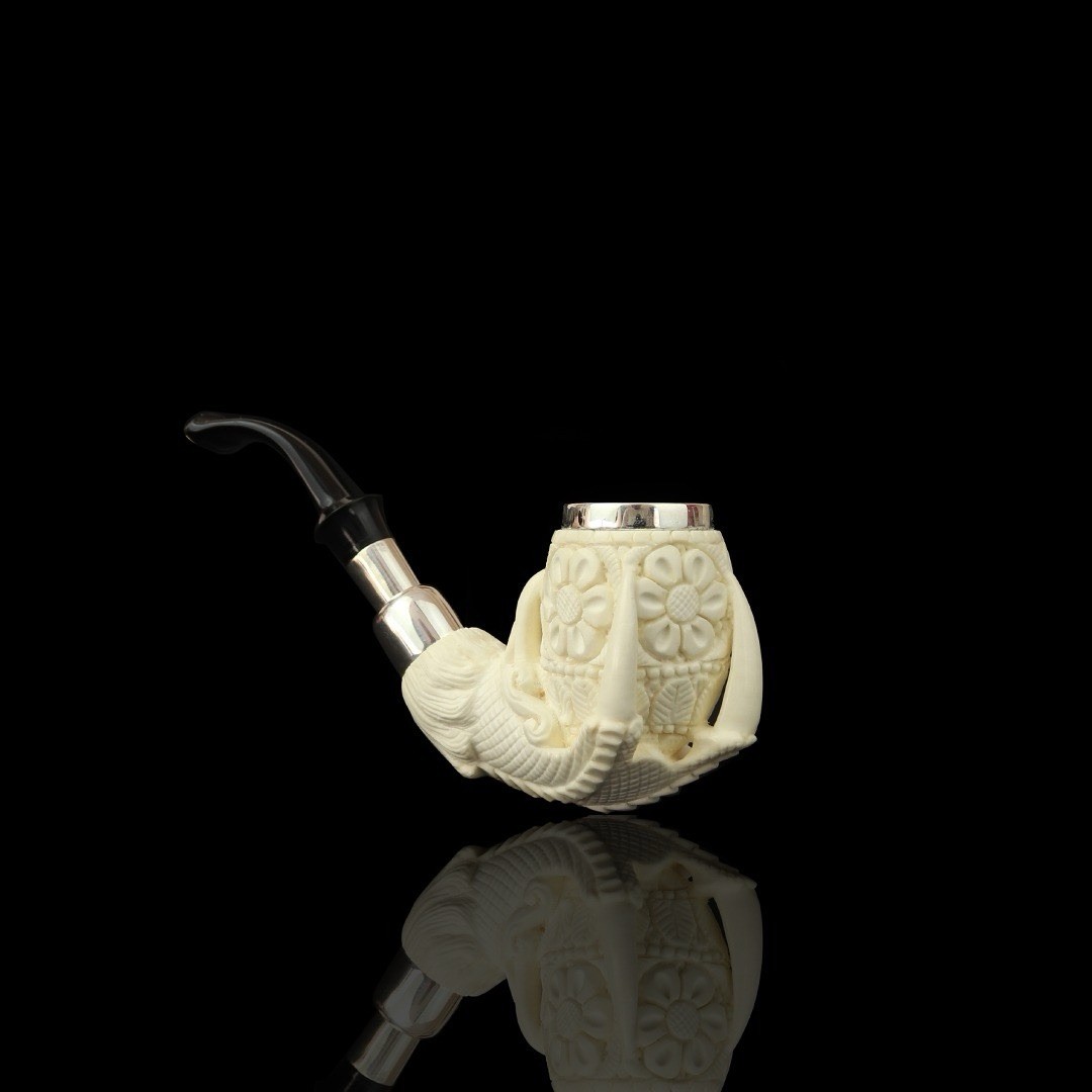 Silver Spigot Ornate Claw Pipe Block Meerschaum-handmade NEW Fitted CASE#1796 Silver Spigot Ornate Claw Pipe Block Meerschaum-handmade NEW Fitted CASE#1796