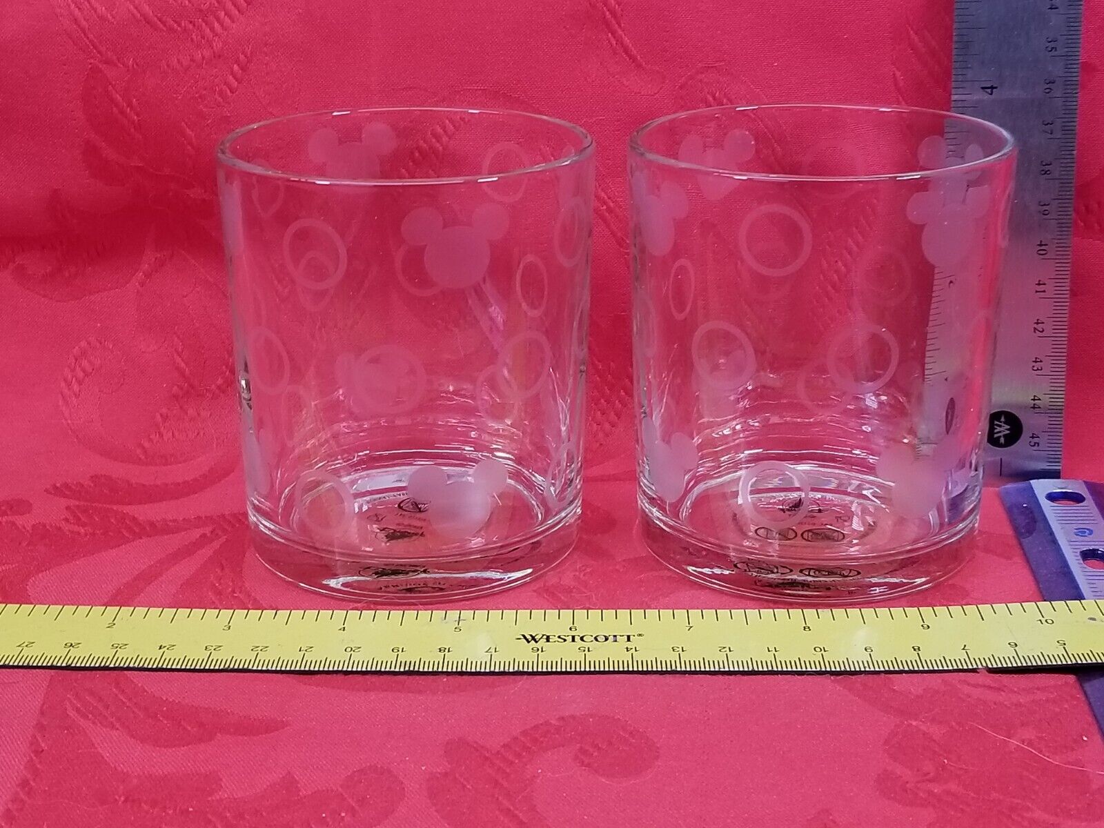 2 Disney Mickey Mouse Logo Head Etched Double Old Fashioned drinking glass