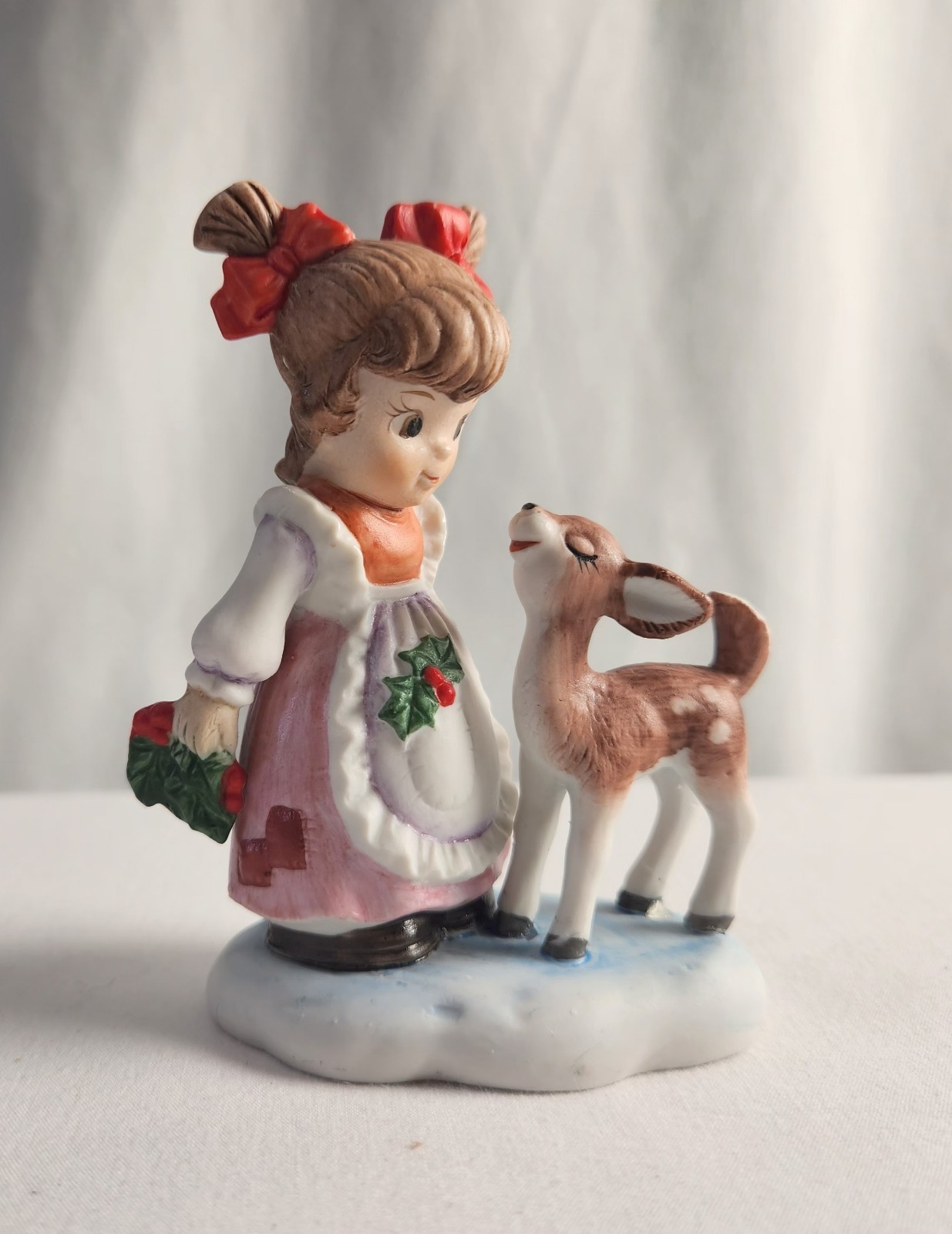 Vintage Lefton China Hand Painted Porcelain Girl w/ Fawn Figurine 1970's #03643 Vintage Lefton China Hand Painted Porcelain Girl w/ Fawn Figurine 1970's #03643