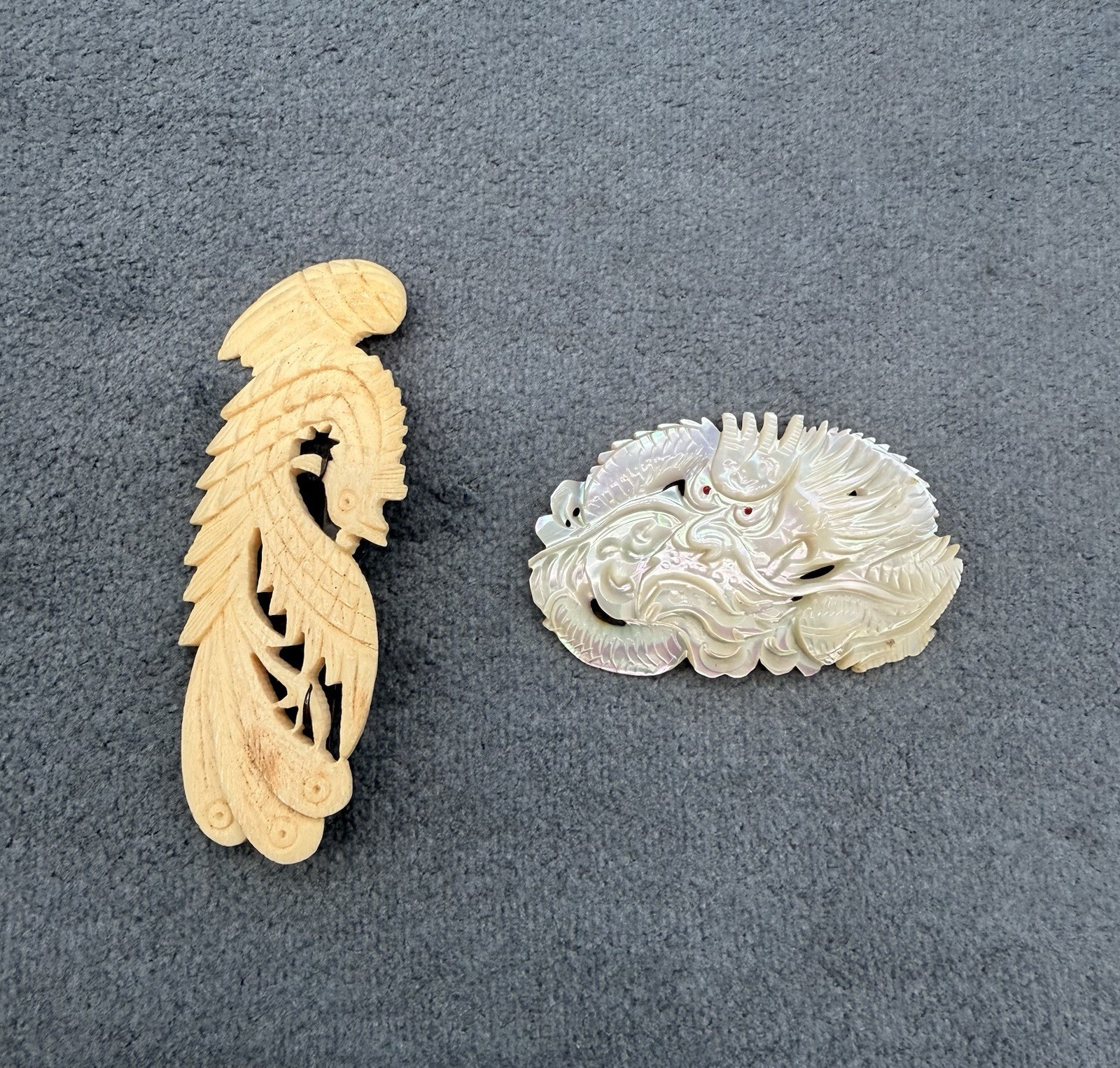 Vintage Carved Mother of Pearl Dragon Design And Hand Carved Phoenix Vintage Carved Mother of Pearl Dragon Design And Hand Carved Phoenix