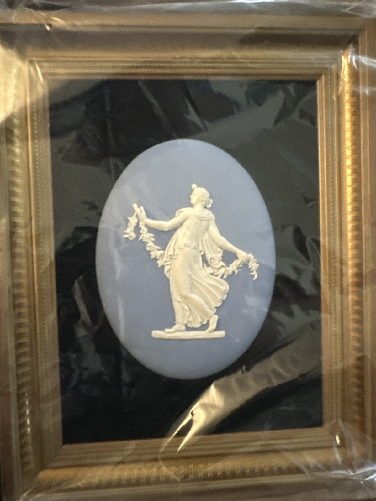 Wedgwood Blue Jasperware Dancing Hour Floral Girl Oval Medallion Plaque (c.1790) Wedgwood Blue Jasperware Dancing Hour Floral Girl Oval Medallion Plaque (c.1790)