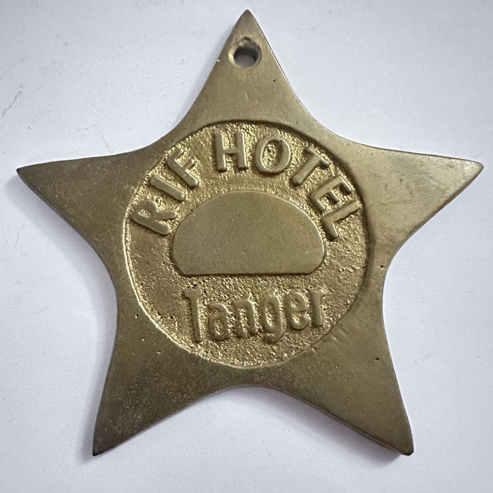RARE RIF Hotel Tangier, Morocco 3.5” x 3.5” Chunky Brass Star Hotel Room Key Fob
