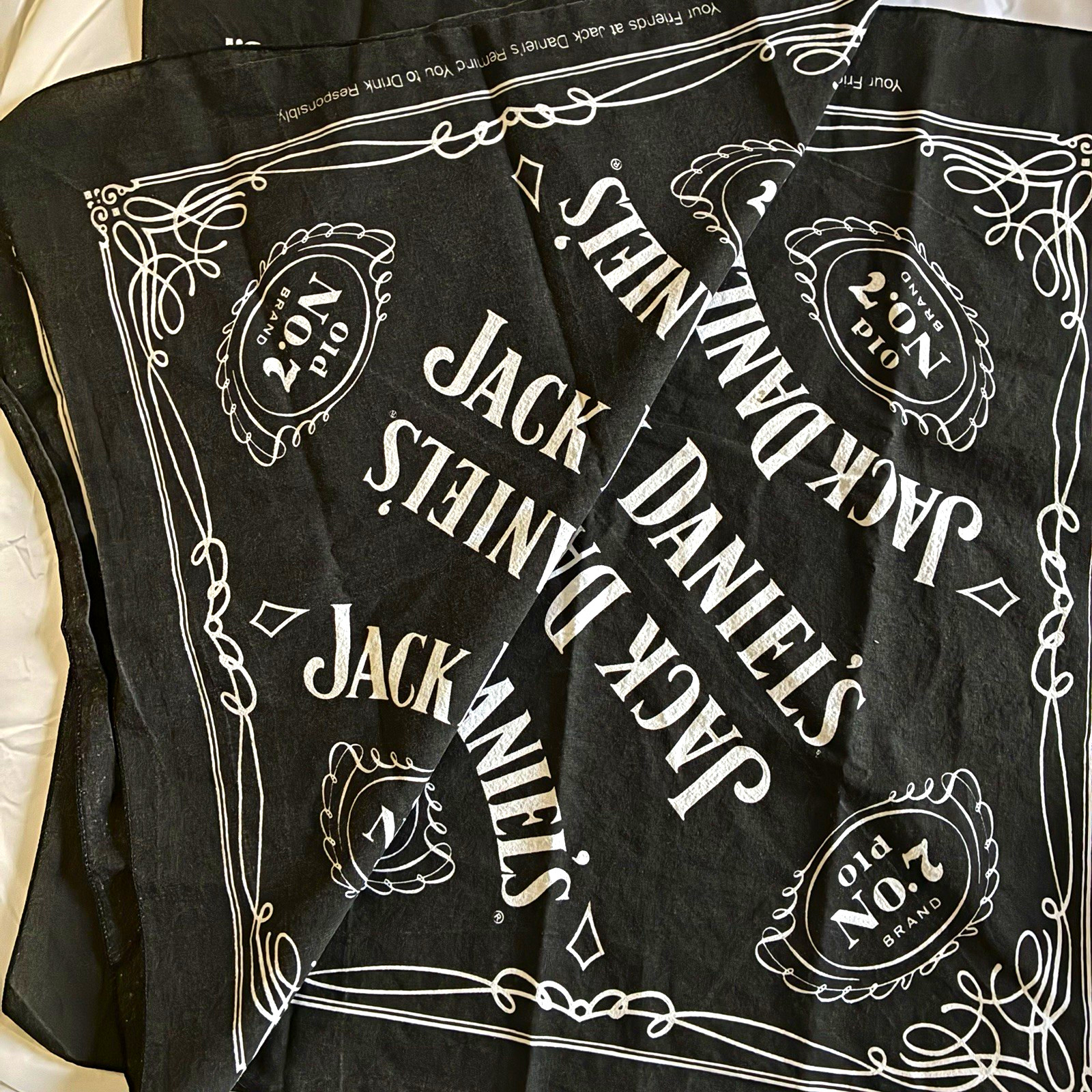 Lot of 2 Jack Daniel’s Old No. 7 Distillery Bandana Handkerchief Black White