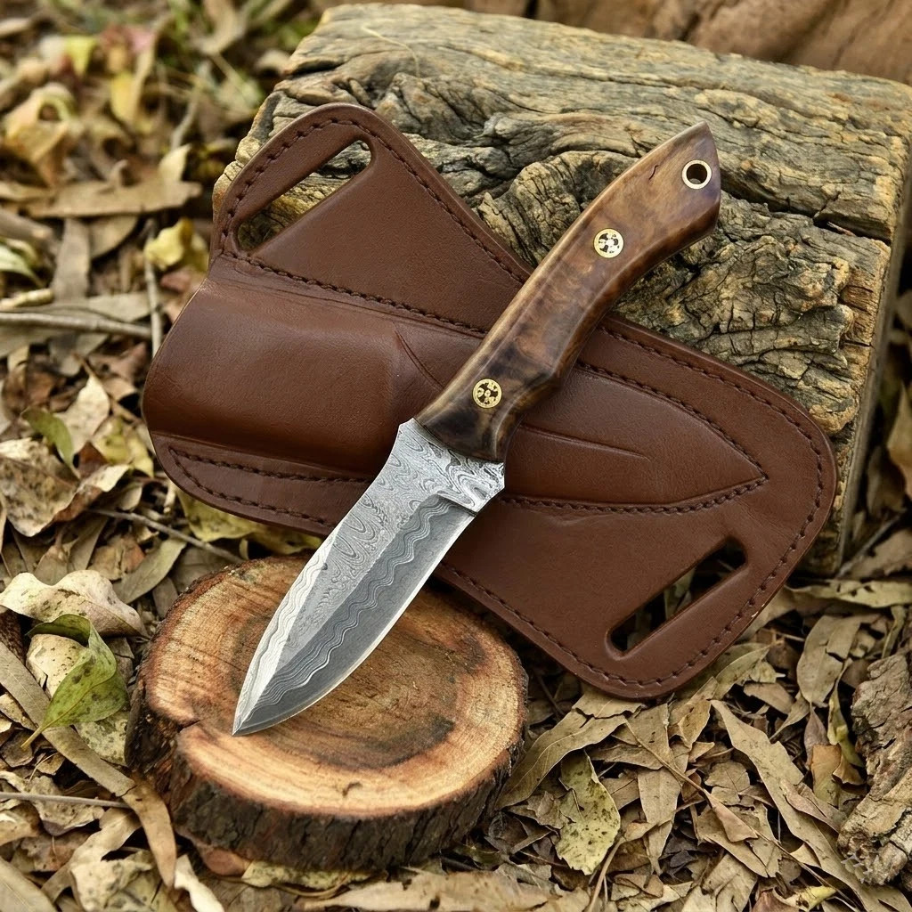 Real Damascus Hunting Knife & Rose Wood Handle - 150 Layers - Blacksmith Knife
