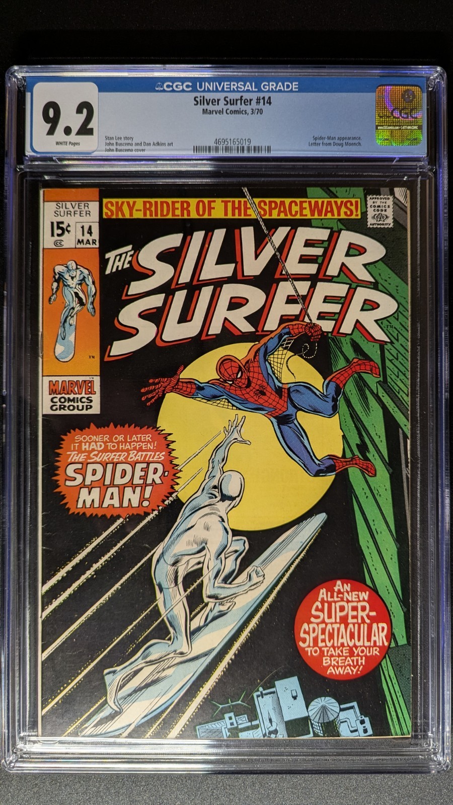 The Silver Surfer #14 CGC 9.2 White Pages Marvel 1970 Spider-Man 