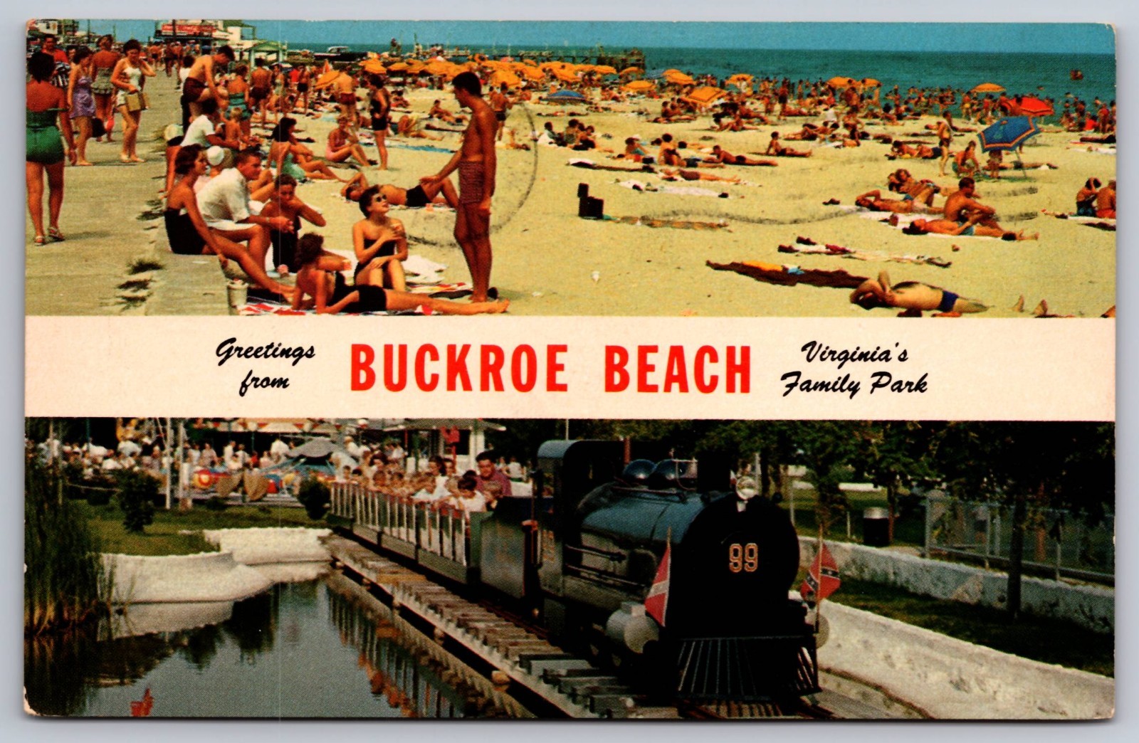 Greetings From Buckroe Beach Virginia's Family Park Vintage Postcard c.1967