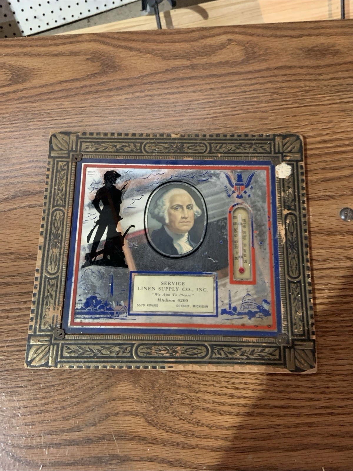 Vintage Antique Thermometer George Washington Advertising Detroit Linen Supply