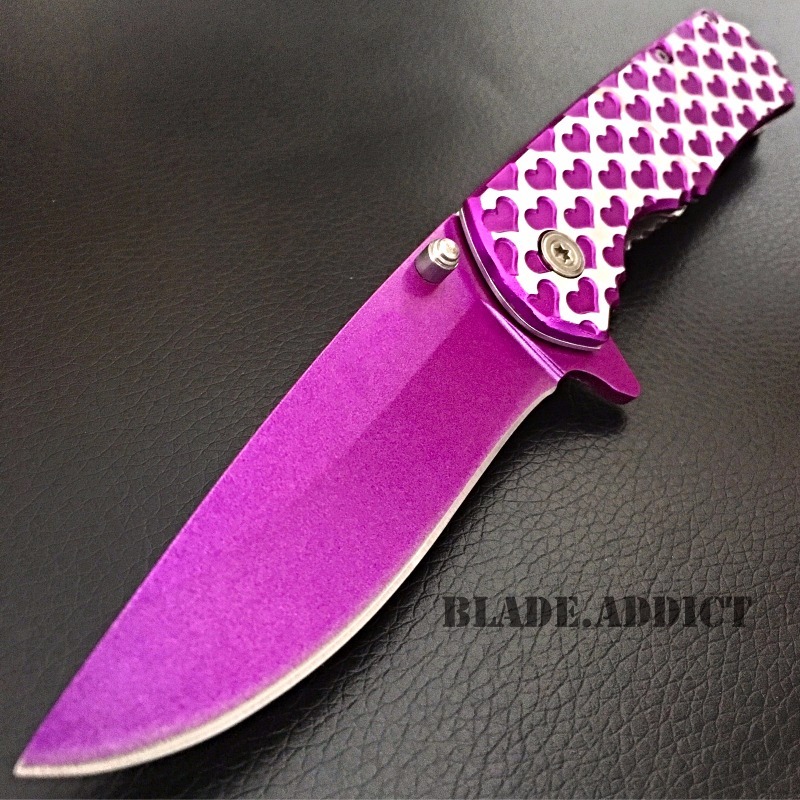 Valentine\'s Day Gift Ladies Purple HEART Spring Open Assisted Pocket Knife Women