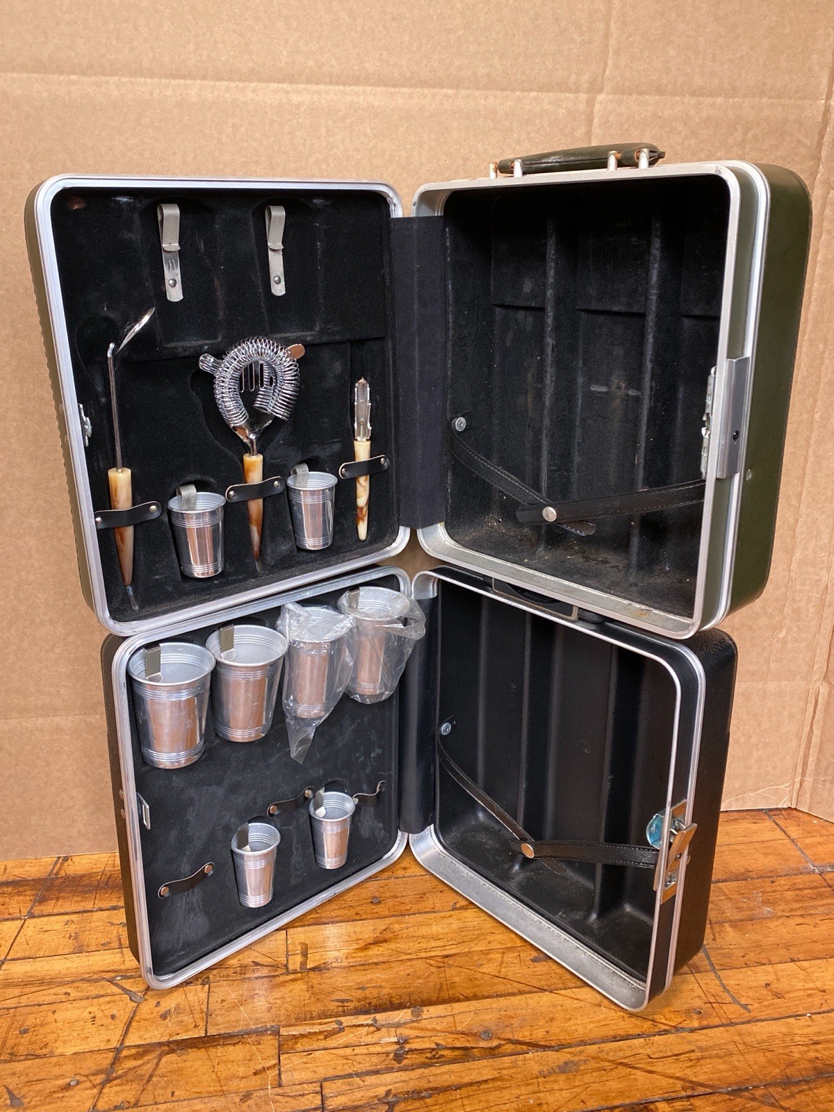 Vintage Platt Portable Travel Bar Bartender Cocktail Kit Case MCM Barware Lot 2