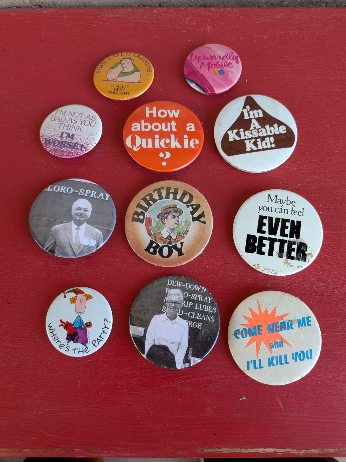 Lot of 11 Vintage Assorted Pinback Buttons Slogans, Funny, Novelty