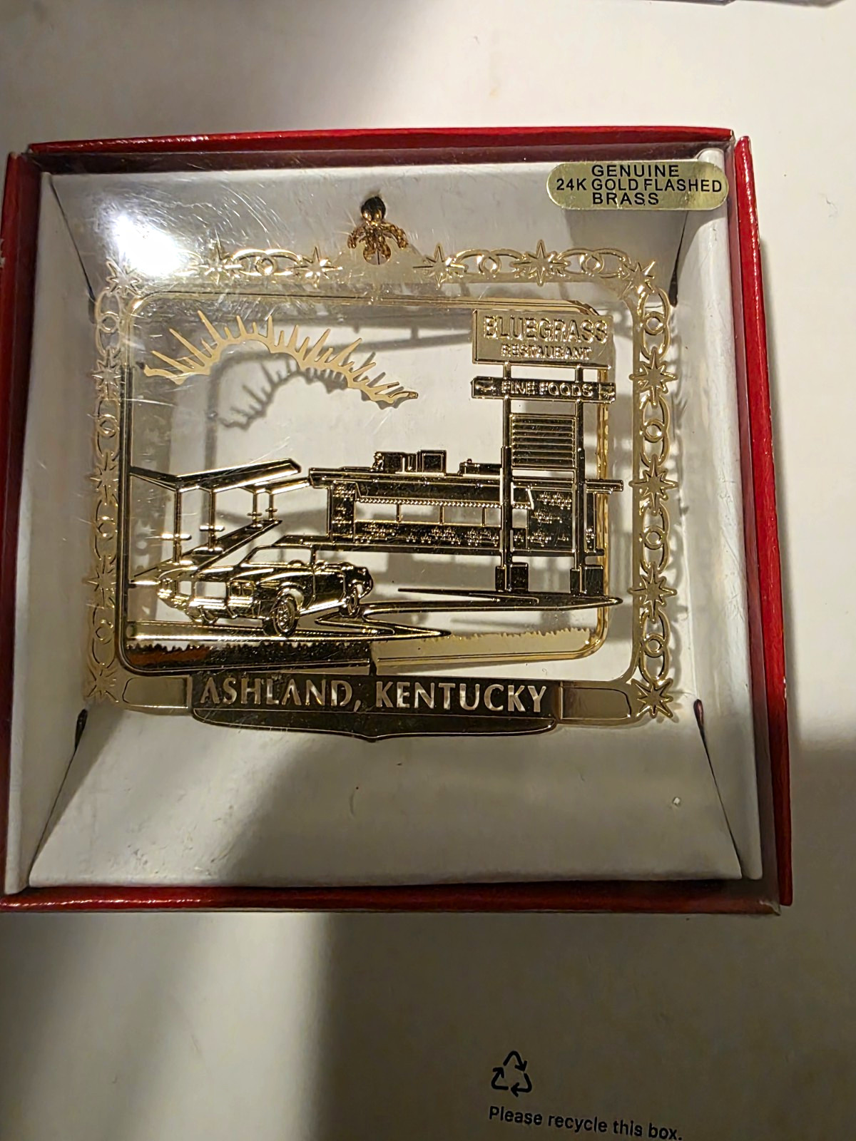 Nation\'s Treasures Ashland Kentucky 24K Gold Flashed Brass Plate Ornament w/Box