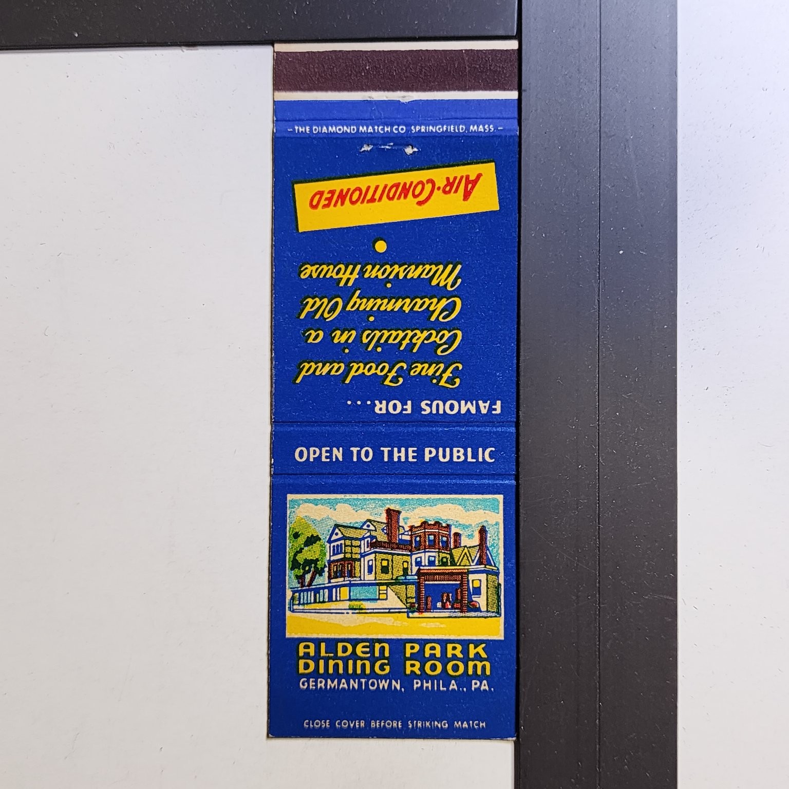 Alden Park Dining Room Germantown Philadelphia Vintage Mansion Matchbook Alden Park Dining Room Germantown Philadelphia Vintage Mansion Matchbook