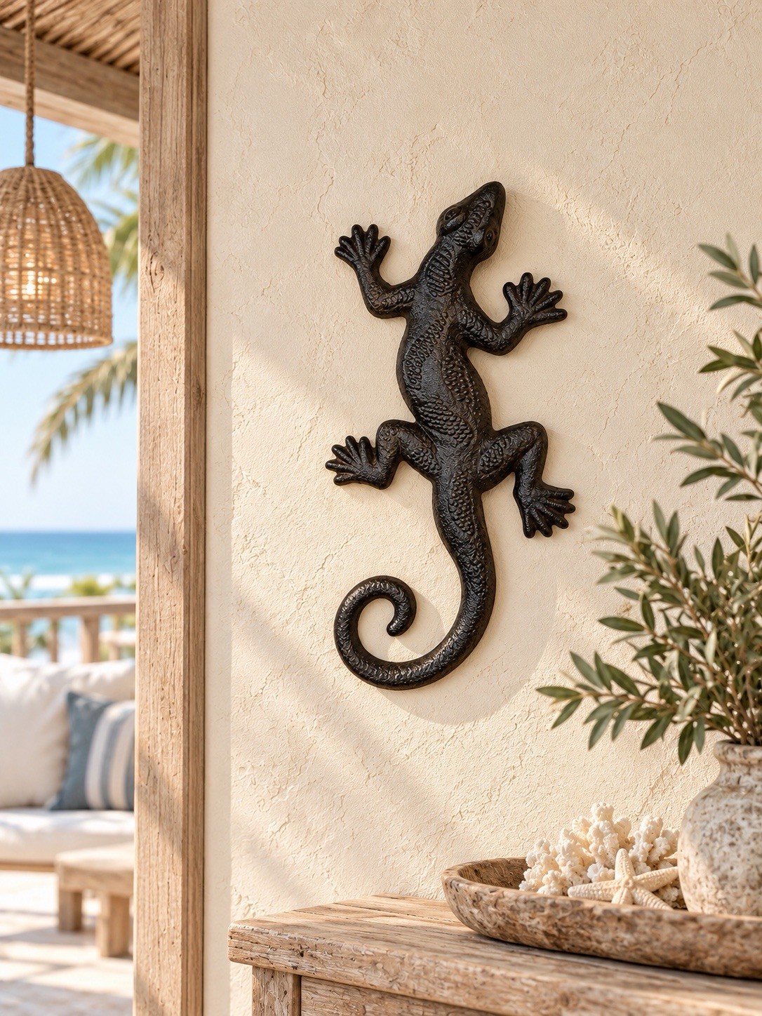 Brown Cast Iron Lizard Statue Figurine Lizard Wall Decor Nautical 9.5” Brown Cast Iron Lizard Statue Figurine Lizard Wall Decor Nautical 9.5”