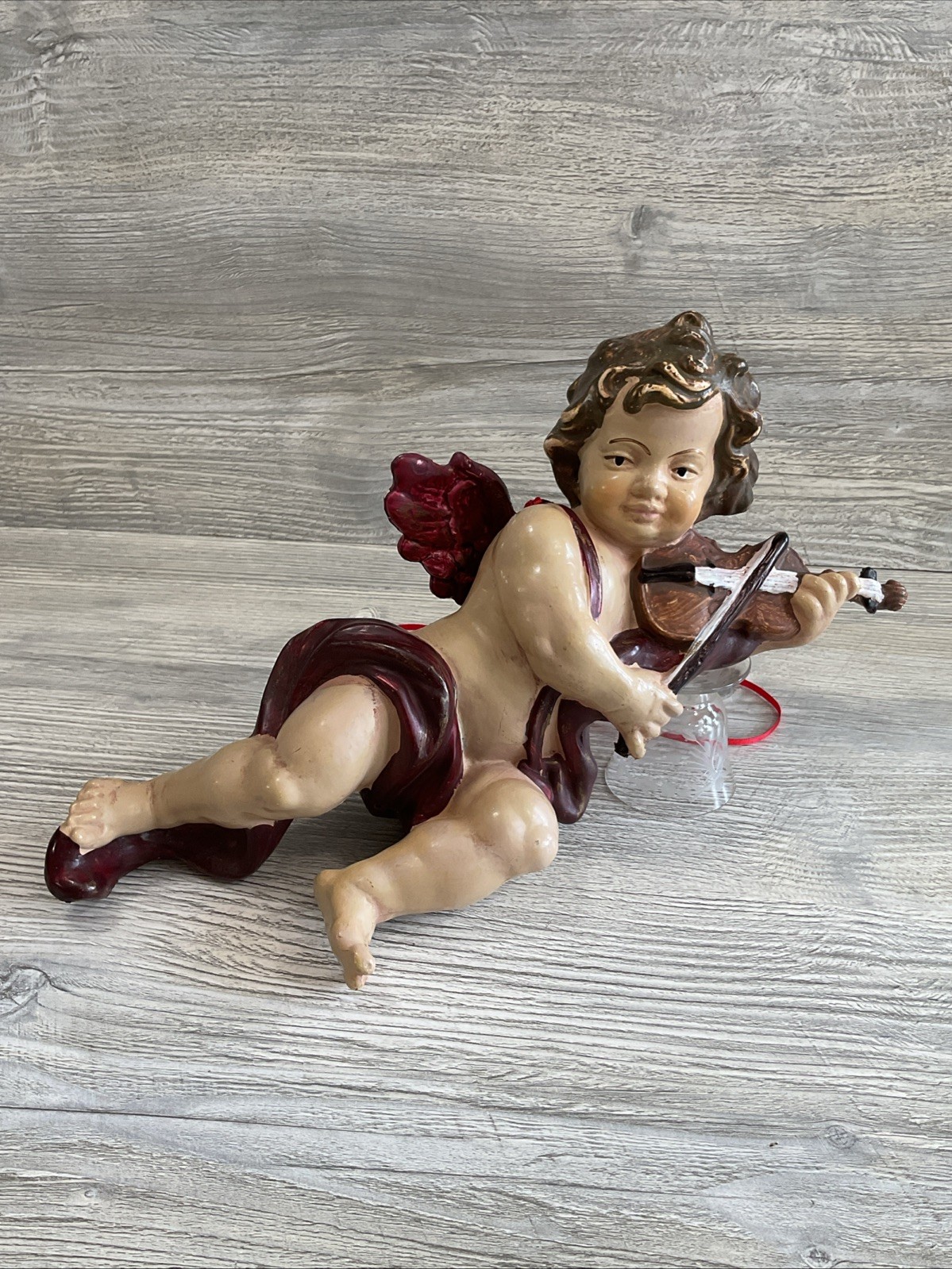 Vintage Large 11”tall Angel Cherub Playing Violin Hanging Wall Decor Burgundy Vintage Large 11”tall Angel Cherub Playing Violin Hanging Wall Decor Burgundy