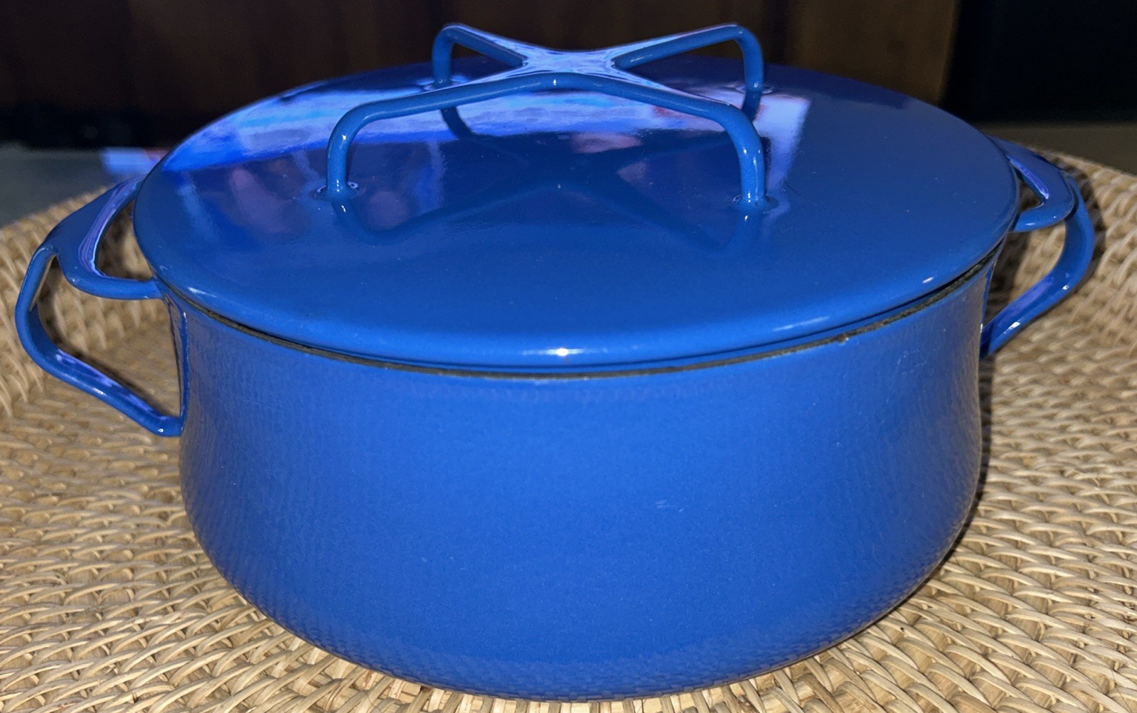 Large Blue Dansk 6 QT Kobenstyle Enamel IHQ FRANCE Dutch Oven W/Lid Large Blue Dansk 6 QT Kobenstyle Enamel IHQ FRANCE Dutch Oven W/Lid