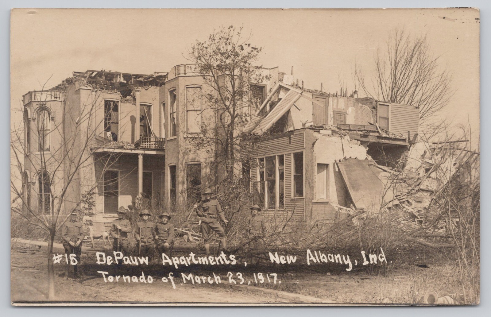 New Albany Indiana DePauw Apartments Tornado Damage National Guard RPPC Postcard