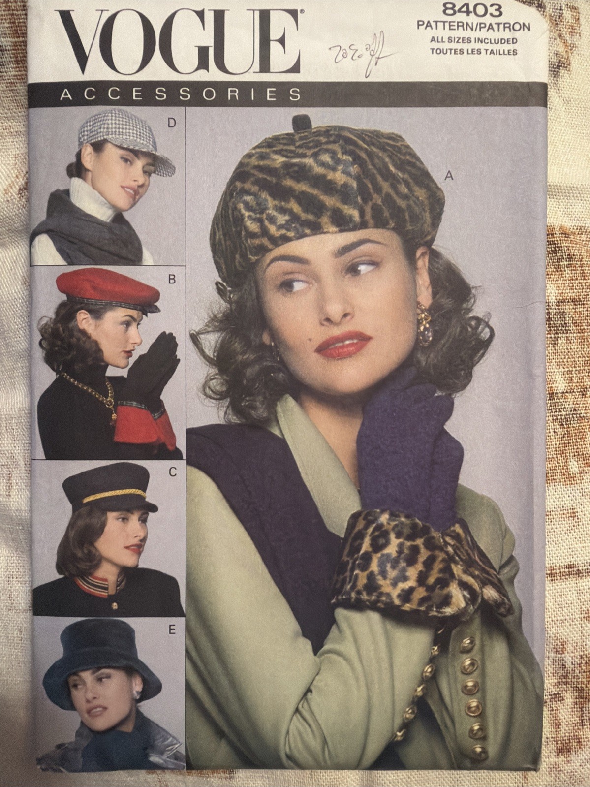 VTG 1991 Vogue Accessories Uncut #8403 NEW Hats gloves sewing pattern