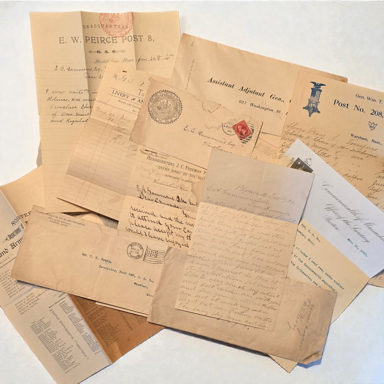 Antique G.A.R. Letter Document Lot Grand Army of the Republic 1890s-1900s Mass