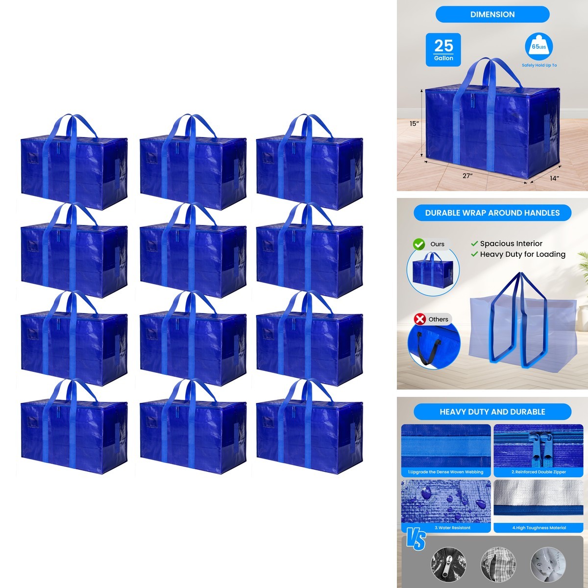 Simple Deluxe 12 Pack Extra Large Moving Bags with Lids, Heavy Duty, Blue Simple Deluxe 12 Pack Extra Large Moving Bags with Lids, Heavy Duty, Blue